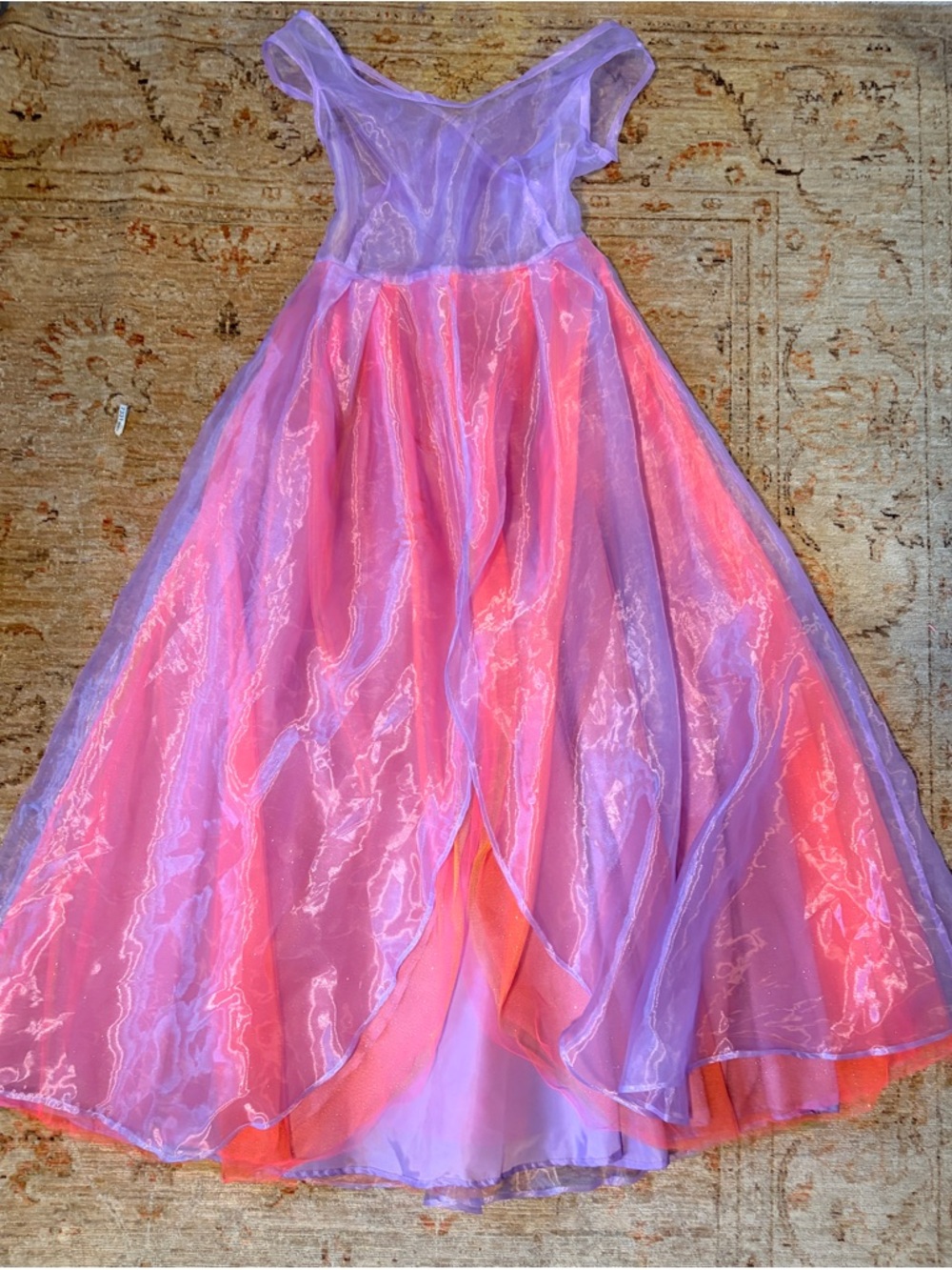 Custom Made Iridescent Lavender Pink-Orange Organza Gown